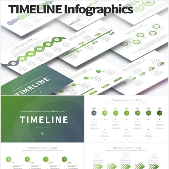 11套色系公司发展阶梯时间轴PPT素材TIMELINE - PowerPoint Infographics Slides