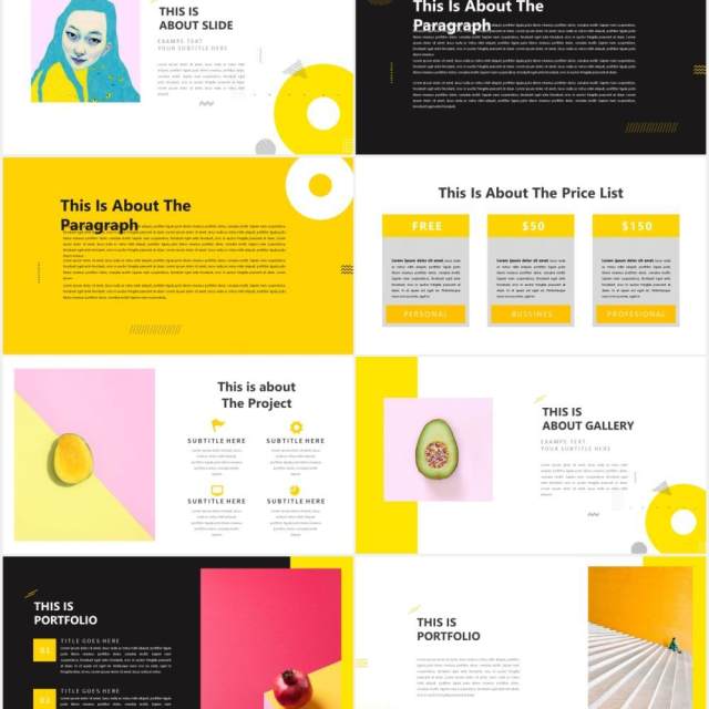 创意黄色作品展示PPT模板Yellow Creative Powerpoint