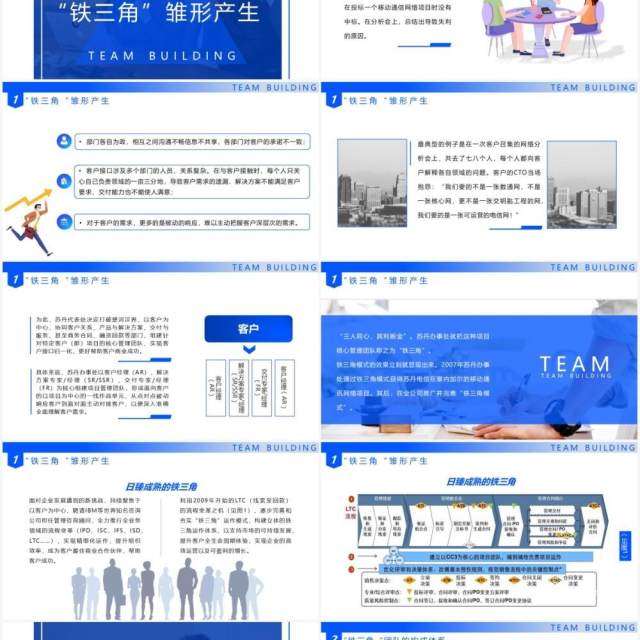 蓝色简约企业培训课件铁三角团队建设模式PPT模板