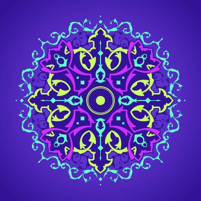 曼荼罗装饰饰品紫色背景矢量