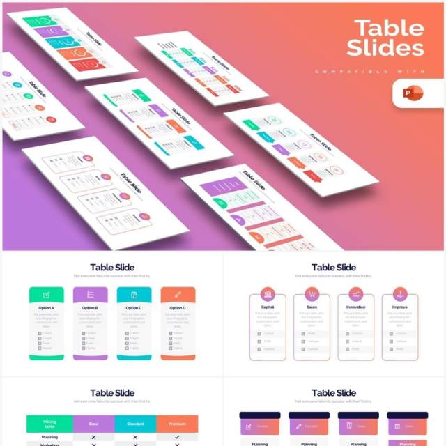 彩色创意市场分析表格PPT信息图表素材3Table Powerpoint Infographics