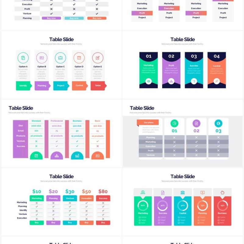 彩色创意市场分析表格PPT信息图表素材3Table Powerpoint Infographics