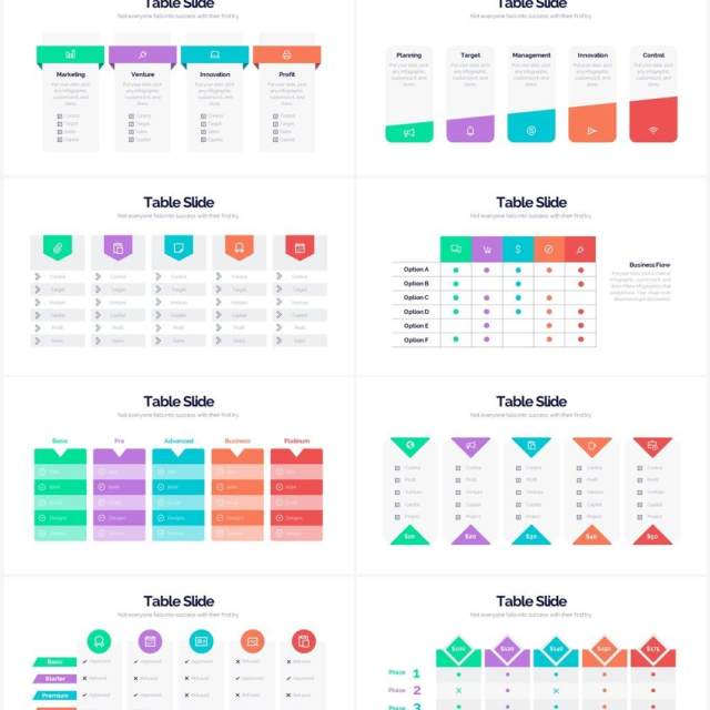 彩色创意市场分析表格PPT信息图表素材3Table Powerpoint Infographics 彩色创意市场分析表格PPT信息图表素材3Table Powerpoint Infographics