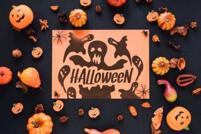 Paper cover mockup with halloween concept