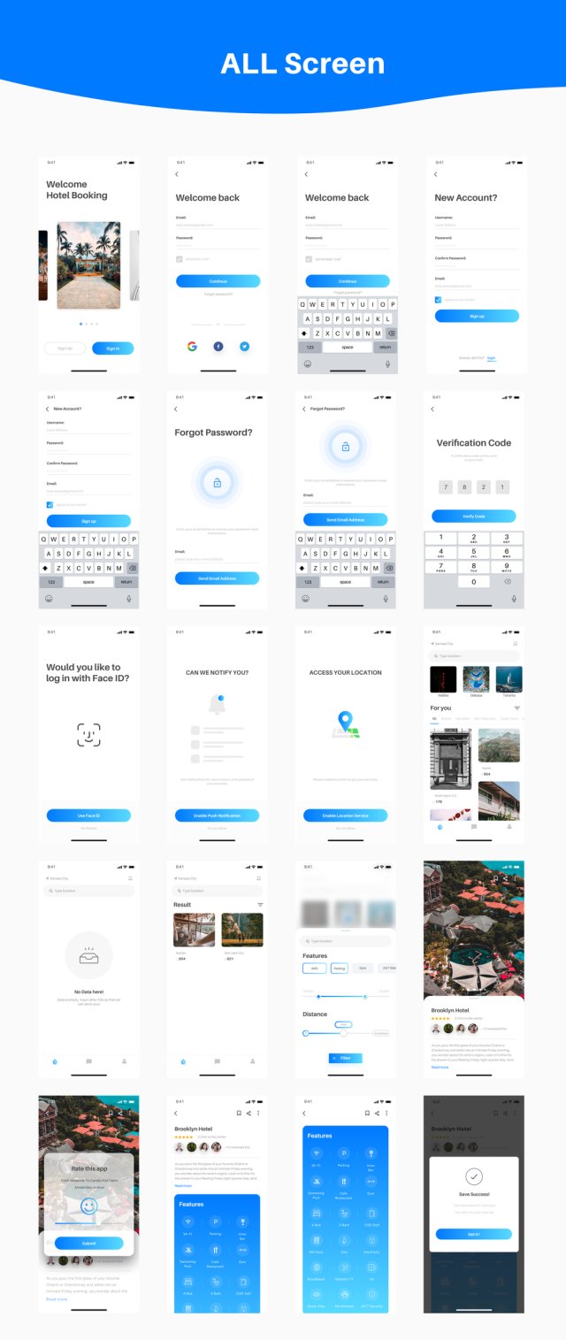 Frosty Traveling酒店预订应用UI工具包，用于Sketch。，Frosty UI Kit