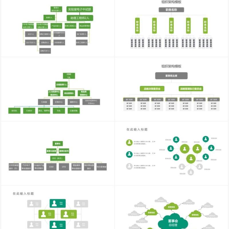 20页绿色企业组织架构可视化图表集PPT模板