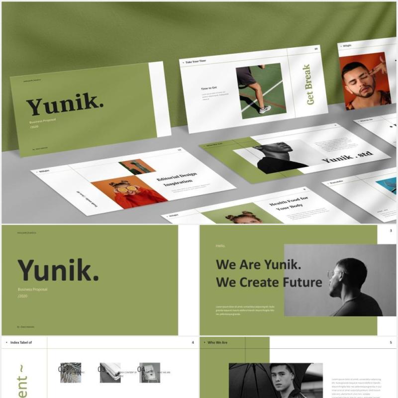 时尚简约图片排版设计摄影集展示PPT模板Yunik - Creative Powerpoint Template