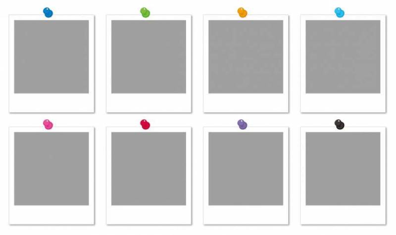 宝丽来的照片和丰富多彩的图钉