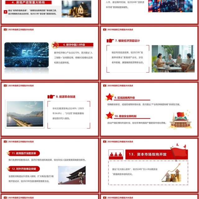 红色简约风2025政府工作报告20大亮点PPT模板 红色简约风2025政府工作报告20大亮点PPT模板