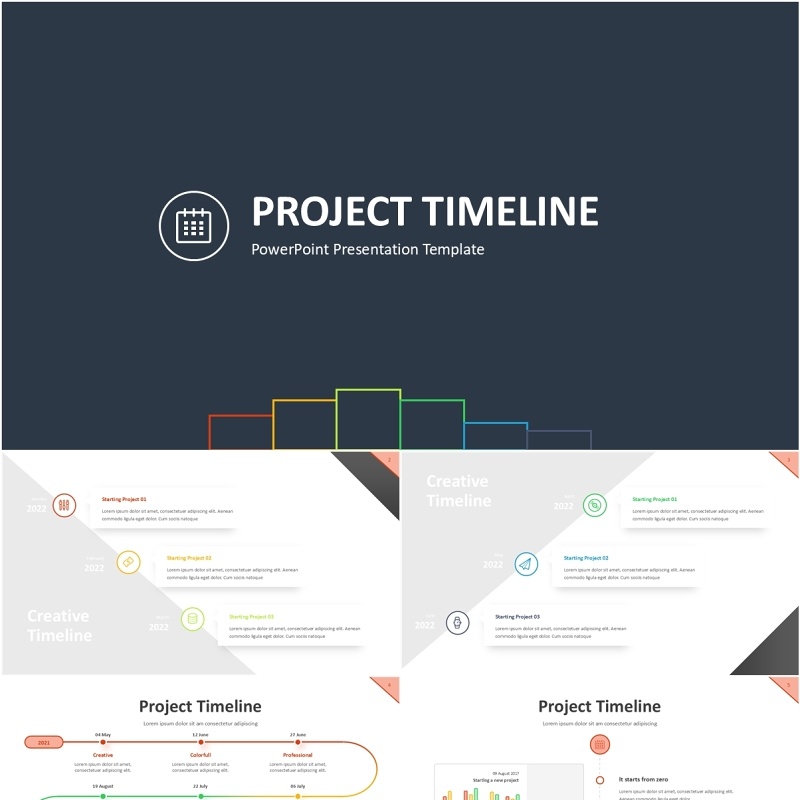 项目时间轴信息图表PPT模板素材Project Timeline Line 3 Light