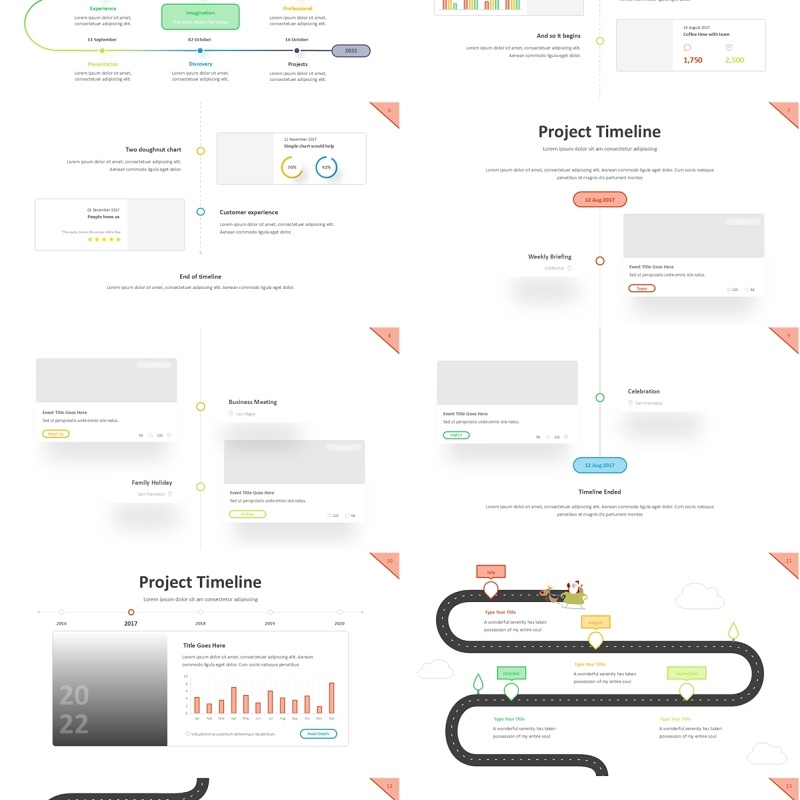 项目时间轴信息图表PPT模板素材Project Timeline Line 3 Light