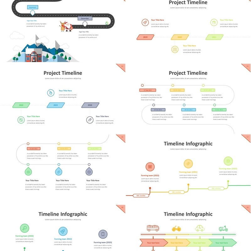 项目时间轴信息图表PPT模板素材Project Timeline Line 3 Light