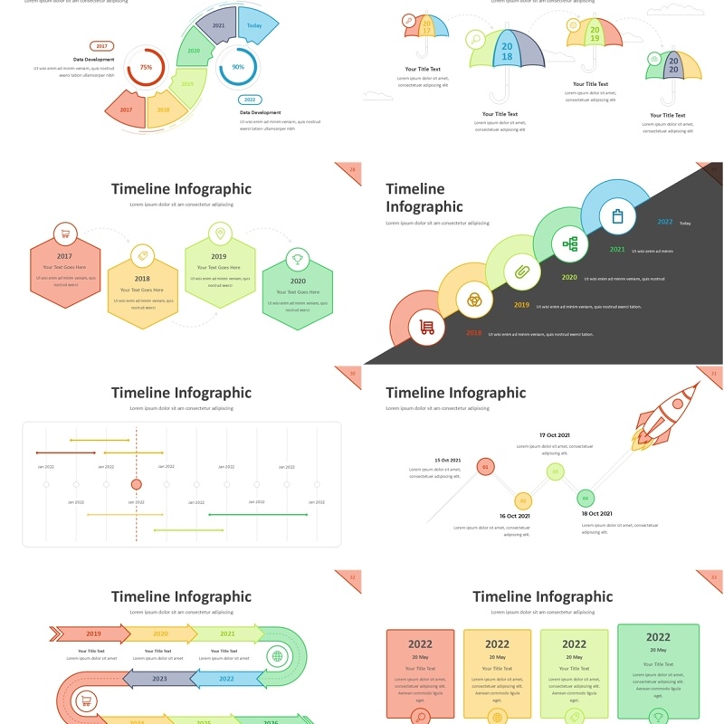 项目时间轴信息图表PPT模板素材Project Timeline Line 3 Light
