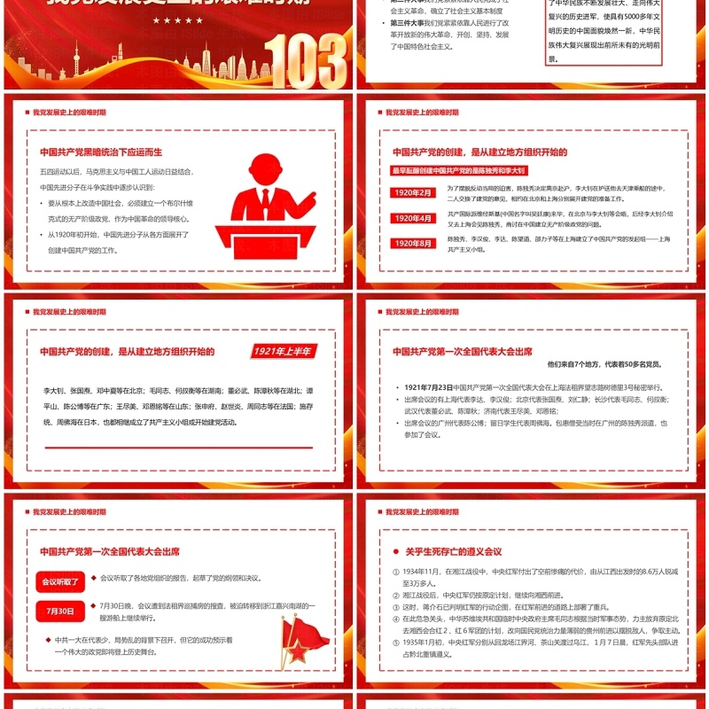 红金党政风中国共产党光辉历程PPT模板