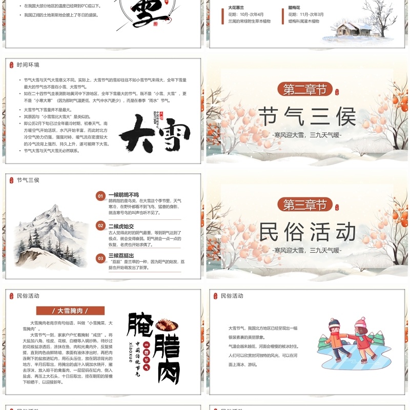 淡雅中国风二十四传统节气大雪PPT模板