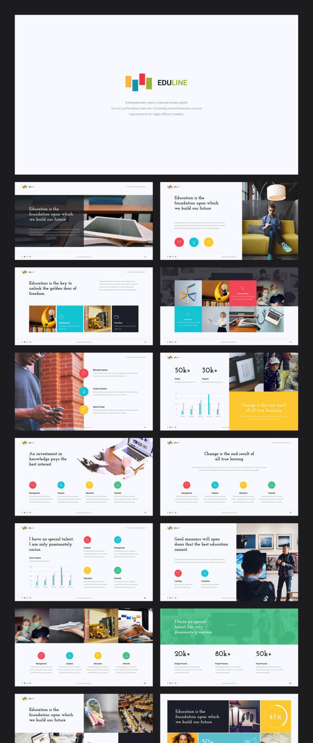 Powerpoint和Keynote的教育和业务演示模板。，EDULINE演示文稿