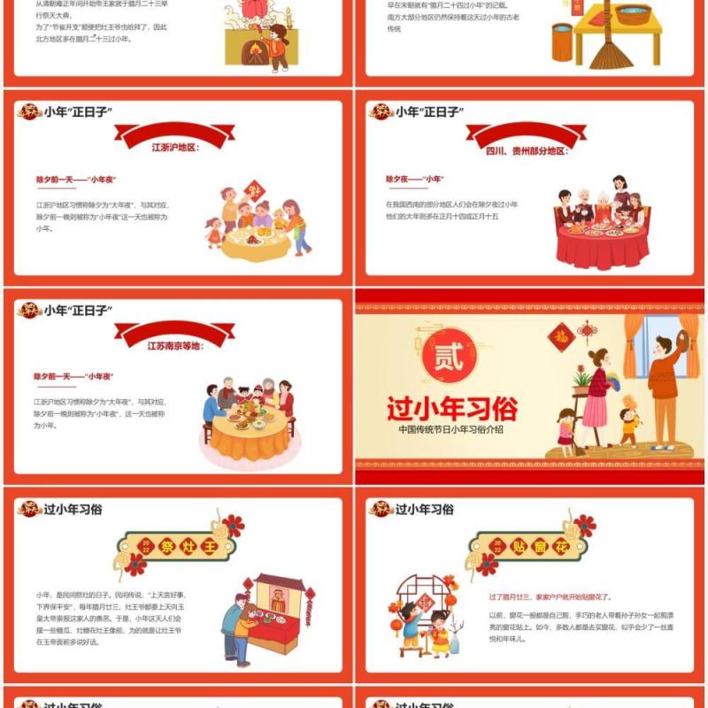 红色中国传统节日之小年习俗介绍PPT模板