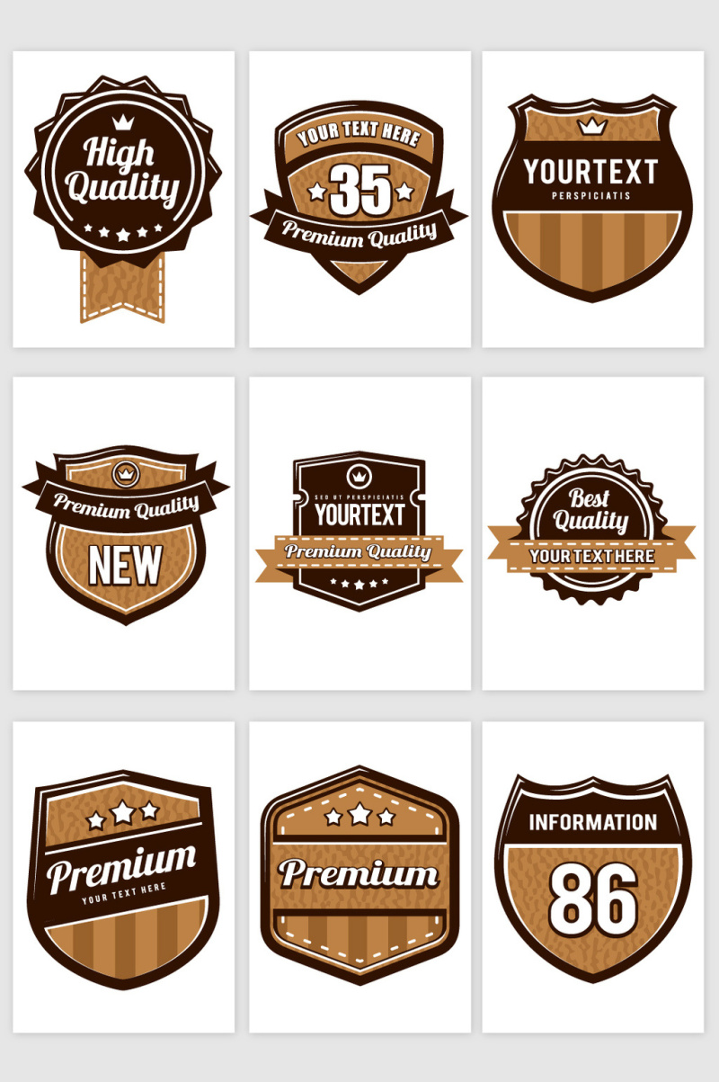 棕色咖啡色品质徽章标签矢量素材