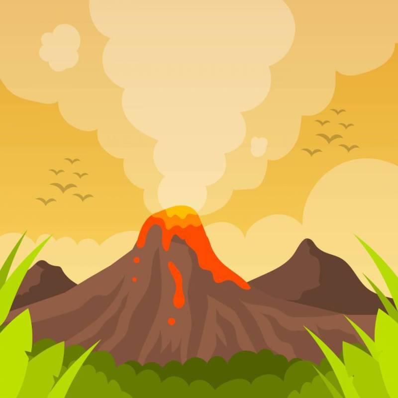 平火山爆发与橙色的天空矢量背景图