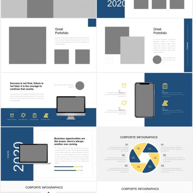 蓝色简约商务公司宣传介绍图片版式设计PPT模板Corporate Presentation - iWantemp