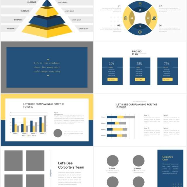 蓝色简约商务公司宣传介绍图片版式设计PPT模板Corporate Presentation - iWantemp