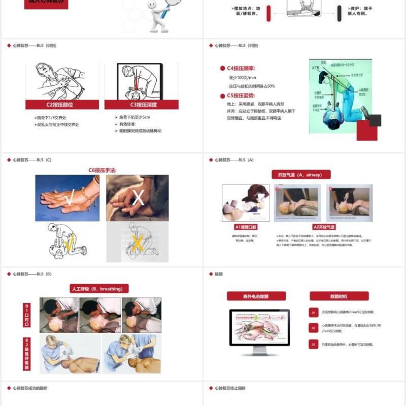 简约红色心脏骤停心肺复苏医疗健康知识培训PPT模板