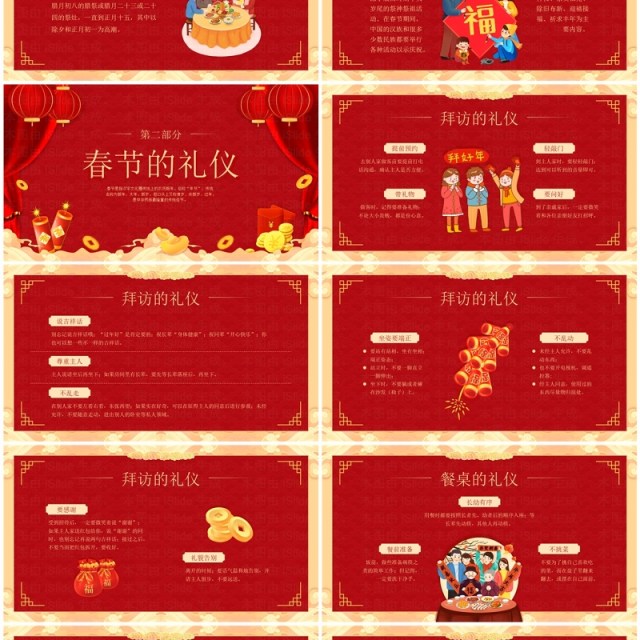 红色中国风春节礼仪习俗介绍PPT模板 红色中国风春节礼仪习俗介绍PPT模板