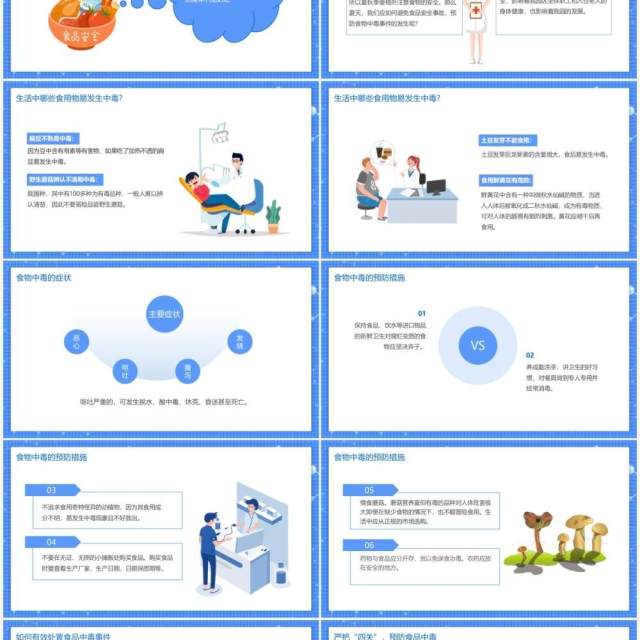 蓝色简约风预防食物中毒安全教育主题班会PPT模板