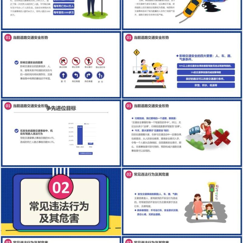 卡通遵守道路交通安全警示教育培训PPT模板