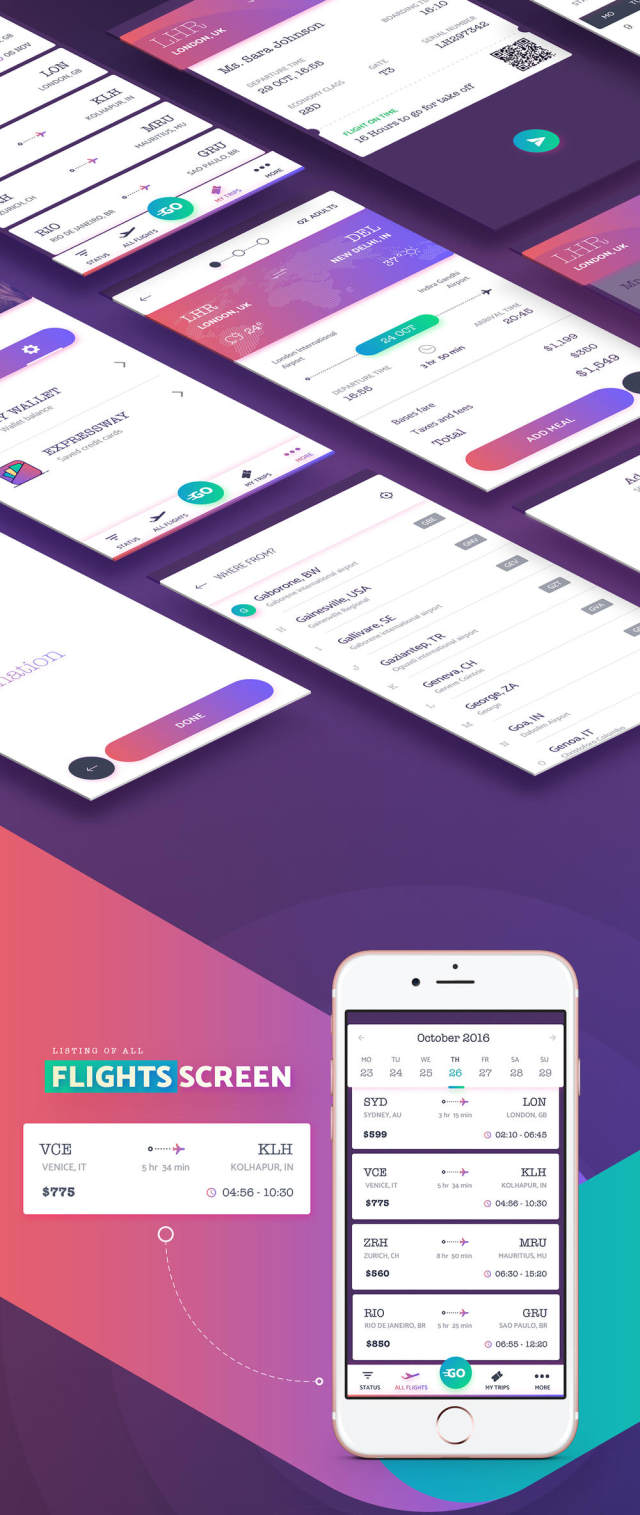 令人敬畏的一天和Book Unique Experience,GoFlight Mobile App - UI套件 令人敬畏的一天和Book Unique Experience,GoFlight Mobile App - UI套件