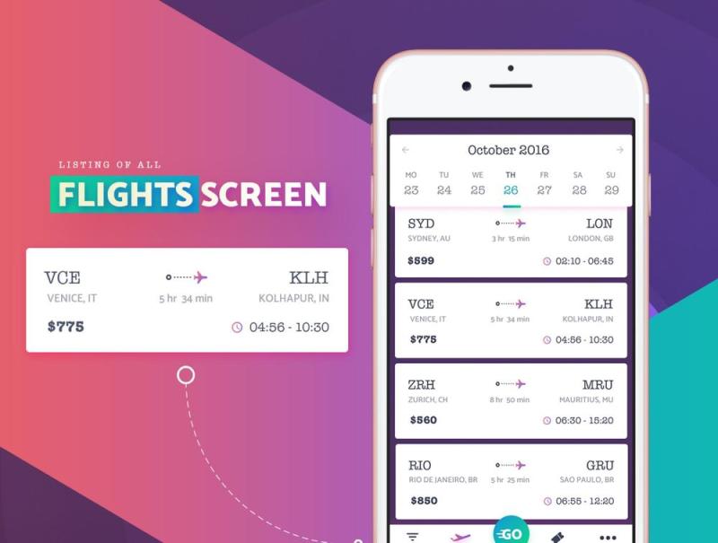 令人敬畏的一天和Book Unique Experience，GoFlight Mobile App - UI套件