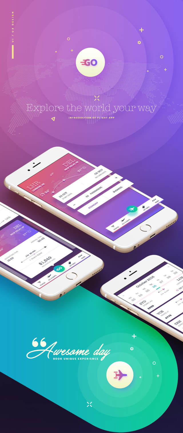 令人敬畏的一天和Book Unique Experience，GoFlight Mobile App - UI套件