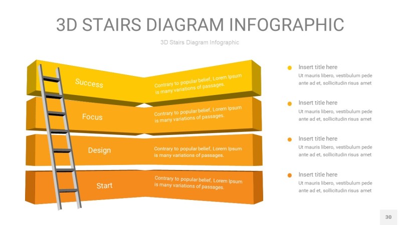 渐变黄色3D阶梯PPT图表30