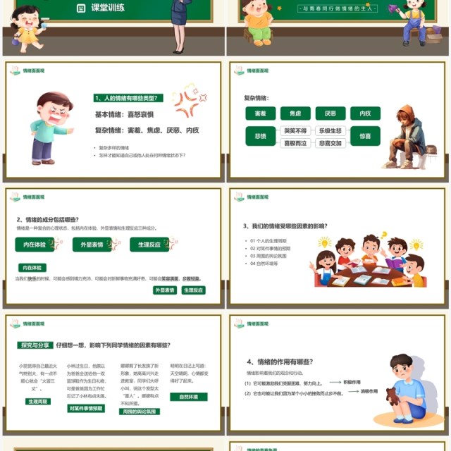 绿色卡通风青春的情绪主题教育PPT模板 绿色卡通风青春的情绪主题教育PPT模板