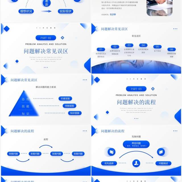 蓝色商务风工作问题分析与解决PPT模板