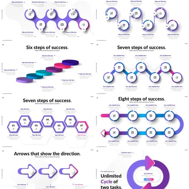 成功步骤流程图PPT信息图表模板Process_diagrams_Animated