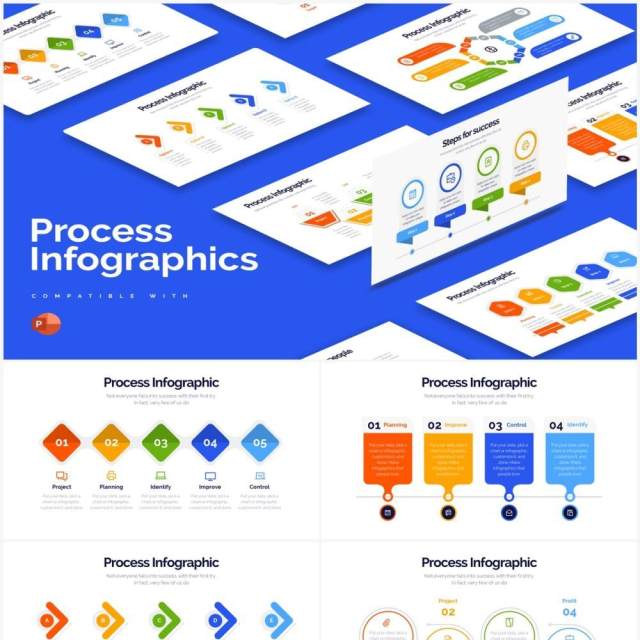 彩色流程图关系图结构图PPT图表素材Process Powerpoint Infographics