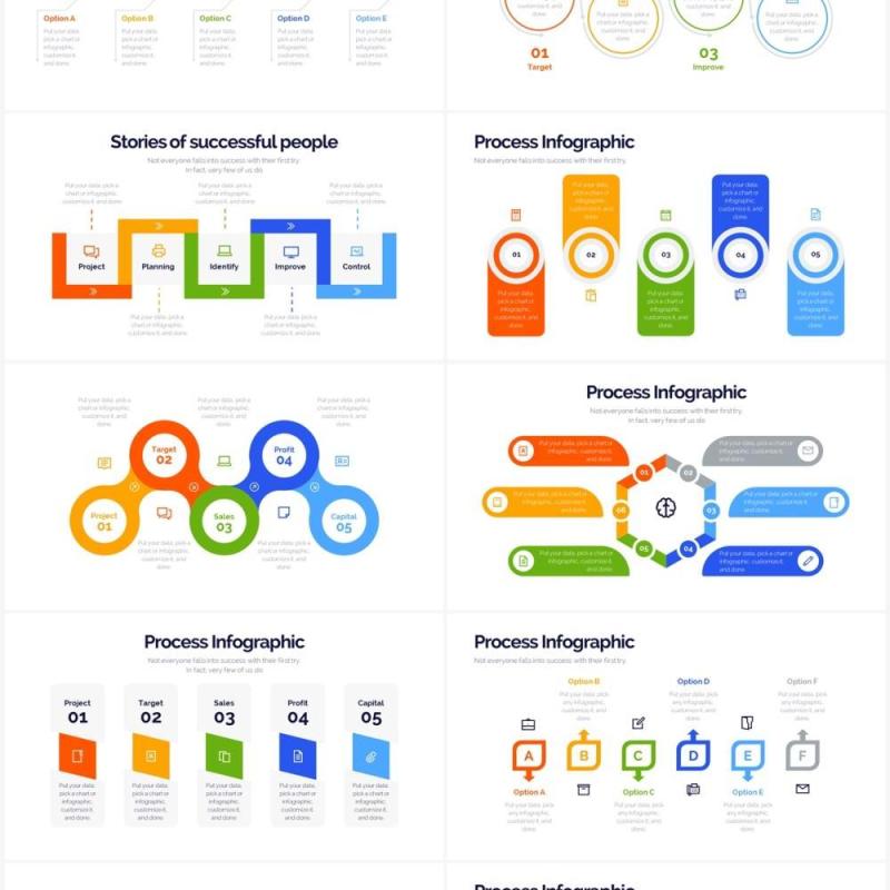 彩色流程图关系图结构图PPT图表素材Process Powerpoint Infographics