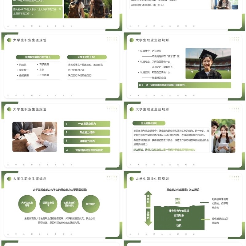 绿色简约风大学生职业生涯规划PPT模板