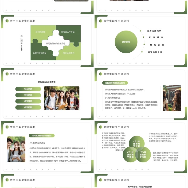 绿色简约风大学生职业生涯规划PPT模板