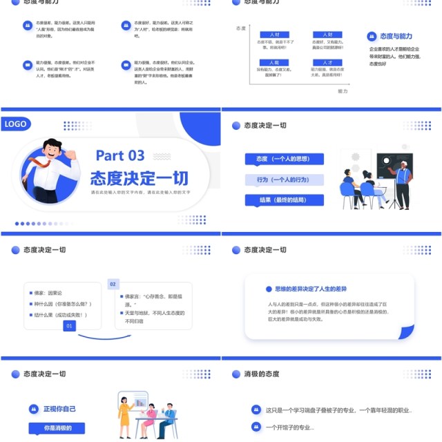 蓝色卡通风企业员工心态培训PPT模板