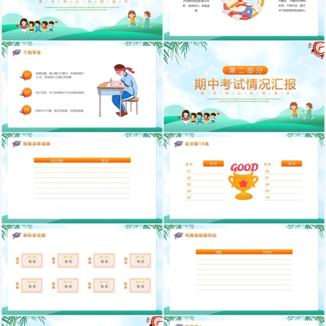 绿色卡通风期中考试成绩分析PPT模版 绿色卡通风期中考试成绩分析PPT模版