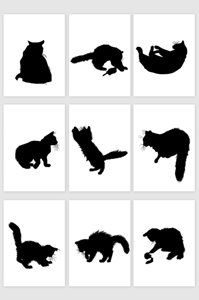 猫动作状态黑色剪影矢量素材 猫动作状态黑色剪影矢量素材