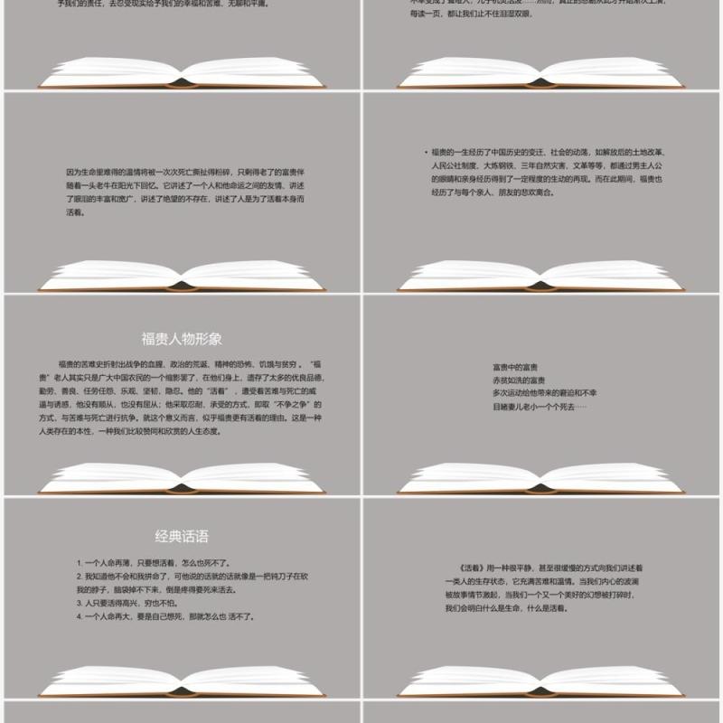 灰色简约余华作品-活着阅读赏析好书推荐PPT模板
