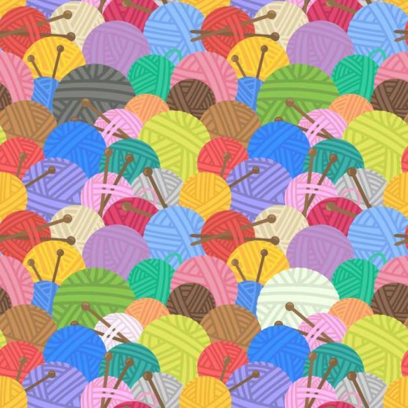 Yarn balls and knitting needle seamless pattern