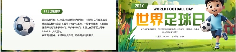 绿色插画风世界足球日介绍PPT模板