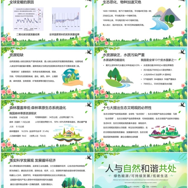 绿色卡通风人与自然和谐共处PPT模板 绿色卡通风人与自然和谐共处PPT模板
