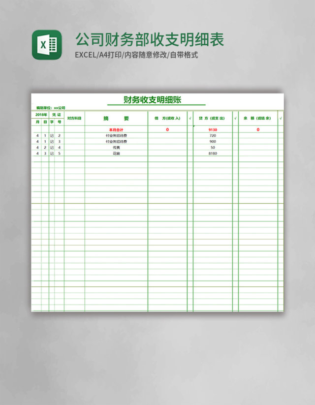 公司财务部收支明细表