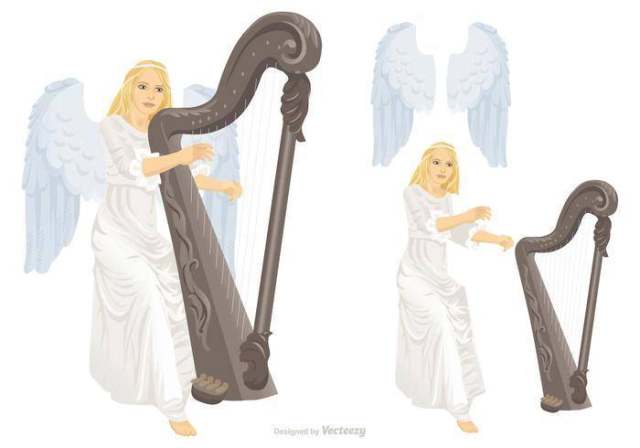 有翼的美丽的天使演奏竖琴传染媒介