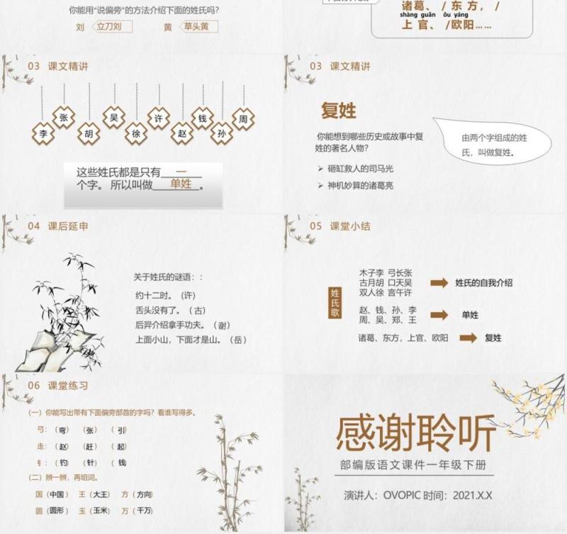 部编版一年级语文下册姓氏歌课件PPT模板